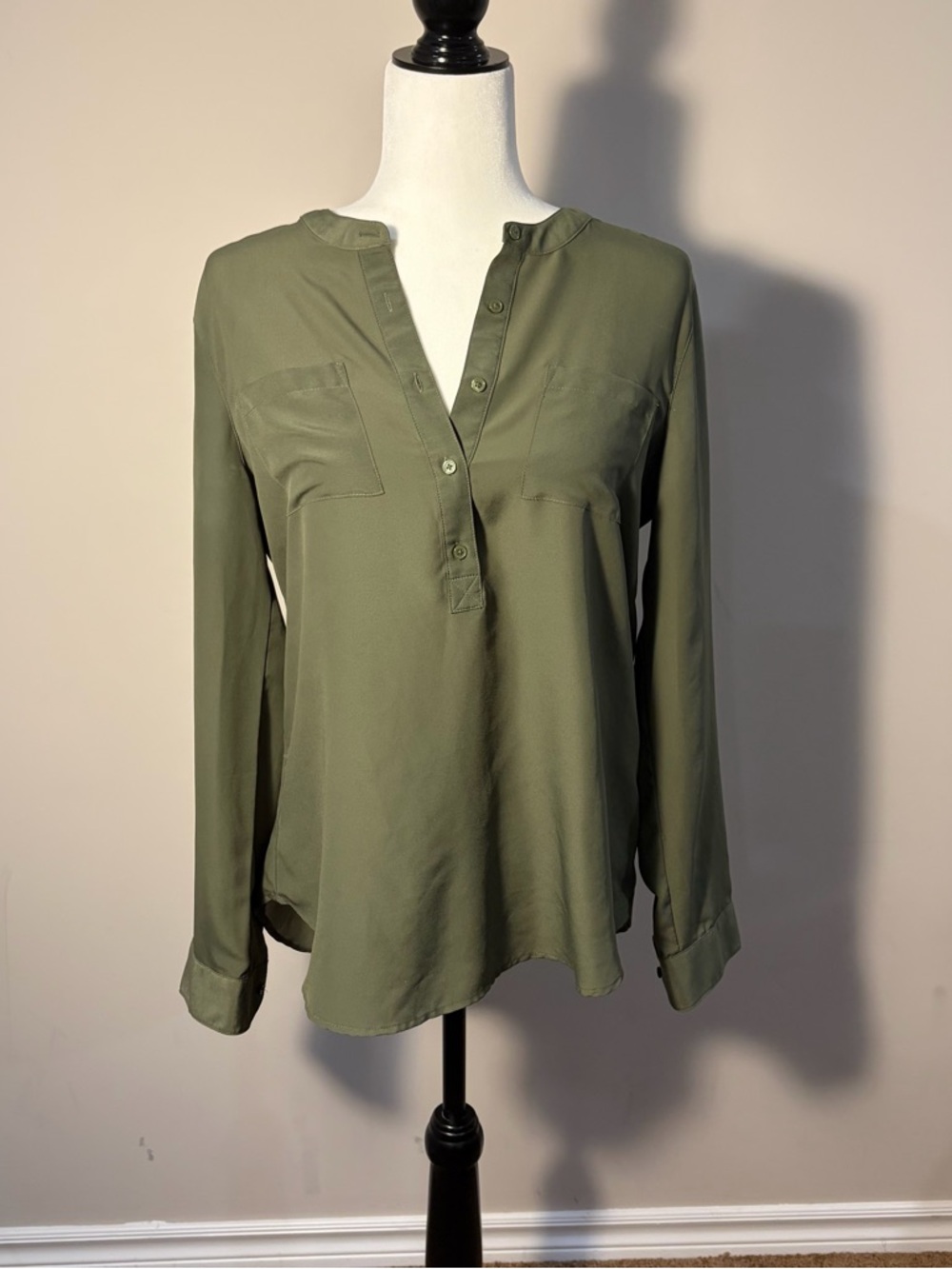Old Navy Olive Green Button-Front Henley Blouse
